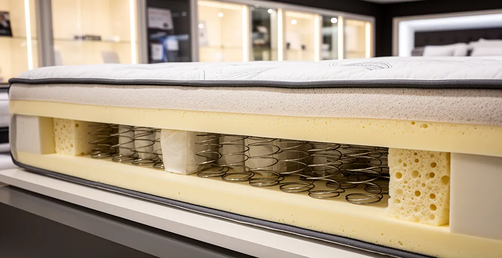 Vue en coupe d'un matelas montrant les différentes couches mousse et ressorts
