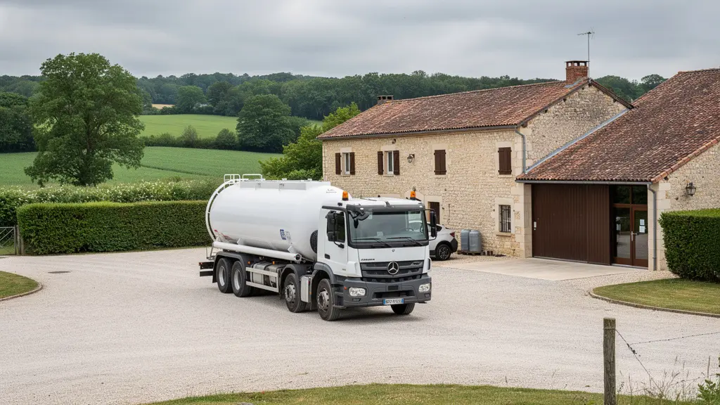 Camion livraison gaz propane arrivant dans cour établissement professionnel rural